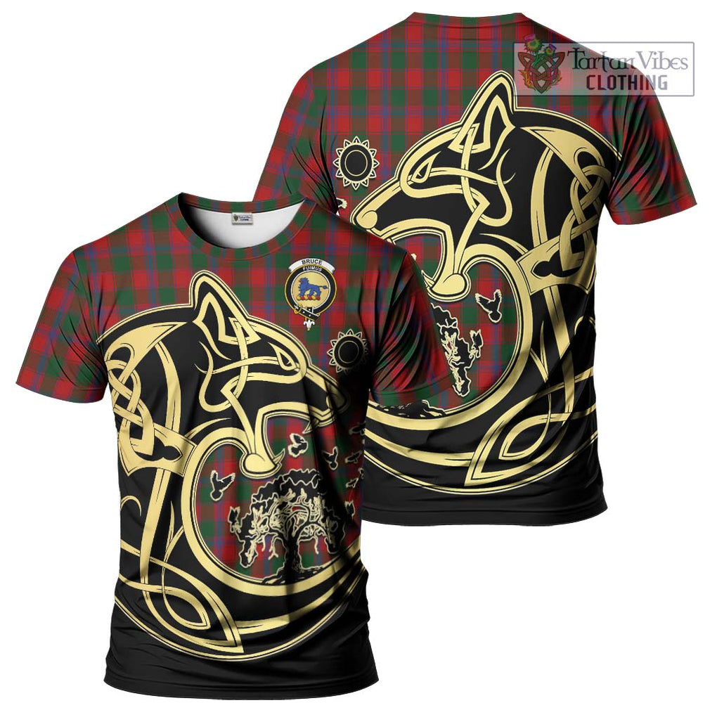 Bruce Old Tartan T-Shirt with Family Crest Celtic Wolf Style Kid's Shirt - Tartan Vibes Clothing