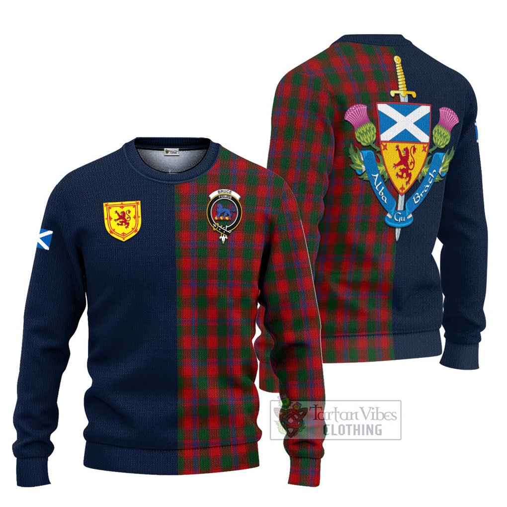 Tartan Vibes Clothing Bruce Old Tartan Knitted Sweater with Scottish Lion Royal Arm Half Style