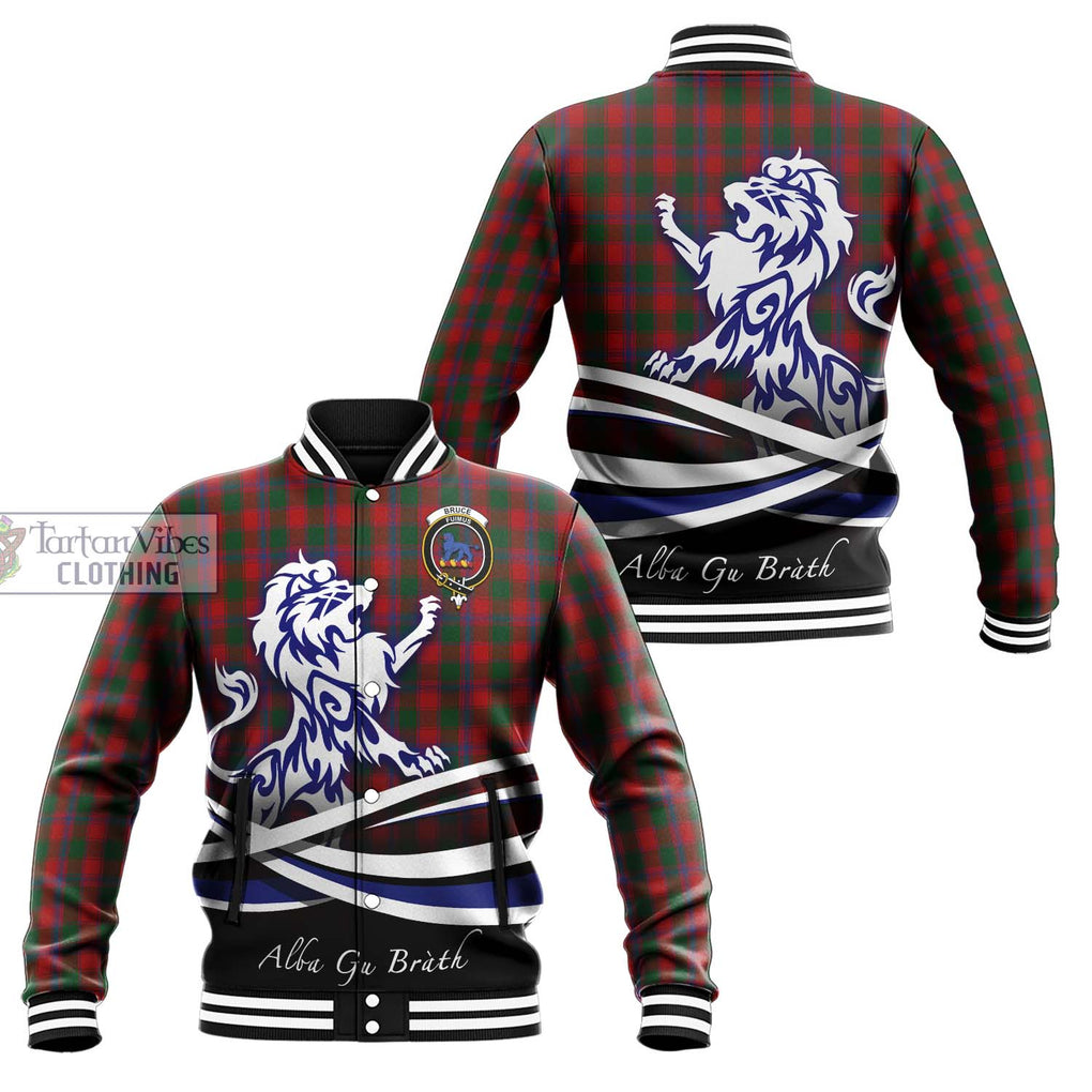 Bruce Old Tartan Baseball Jacket with Alba Gu Brath Regal Lion Emblem Unisex - Tartanvibesclothing Shop