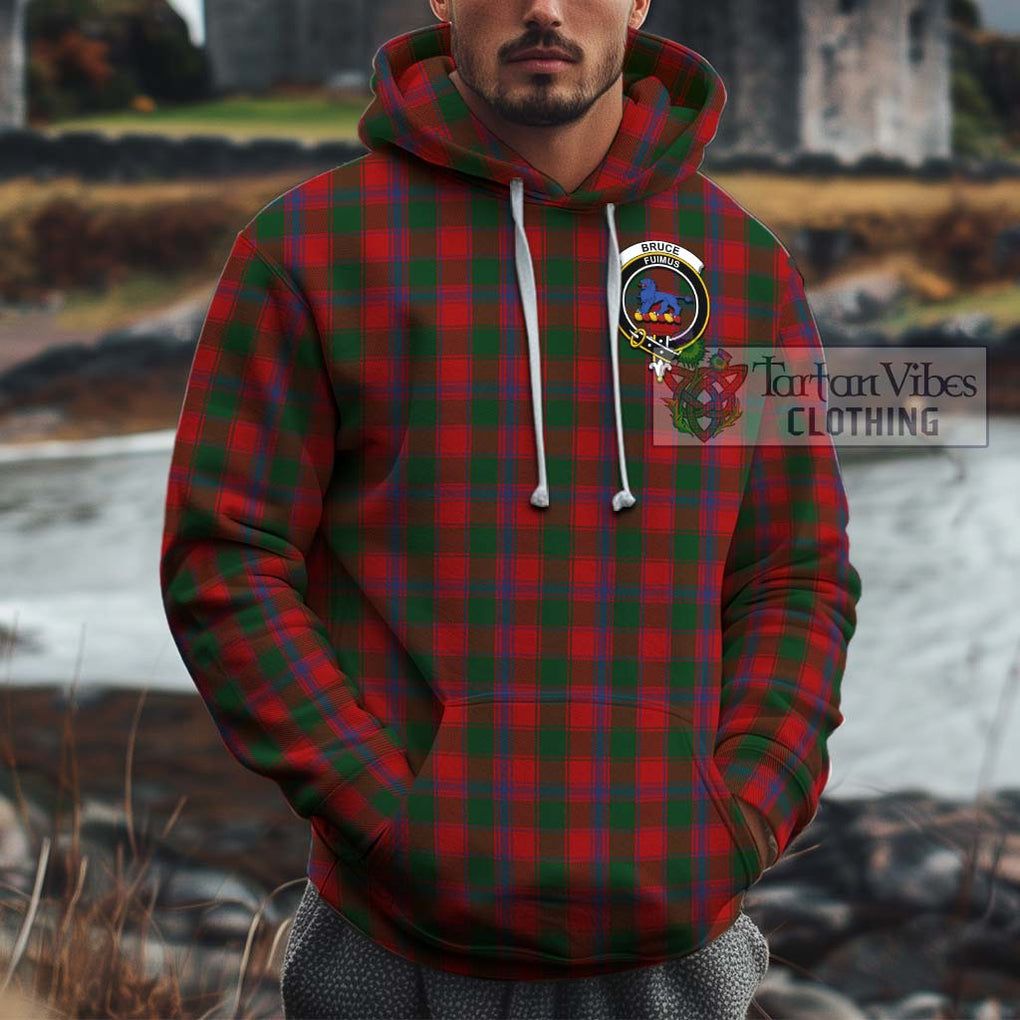 Bruce Old Tartan Cotton Hoodie with Family Crest Pullover Hoodie XS - Tartan Vibes Clothing