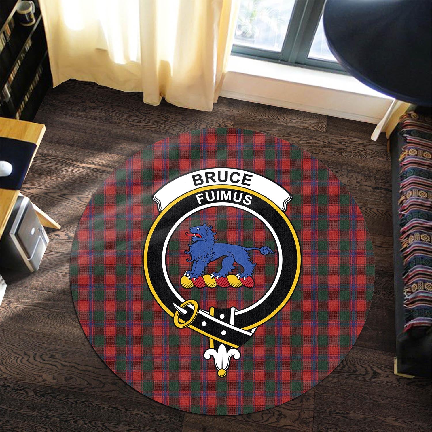 Bruce Old Tartan Round Rug with Family Crest - Tartanvibesclothing