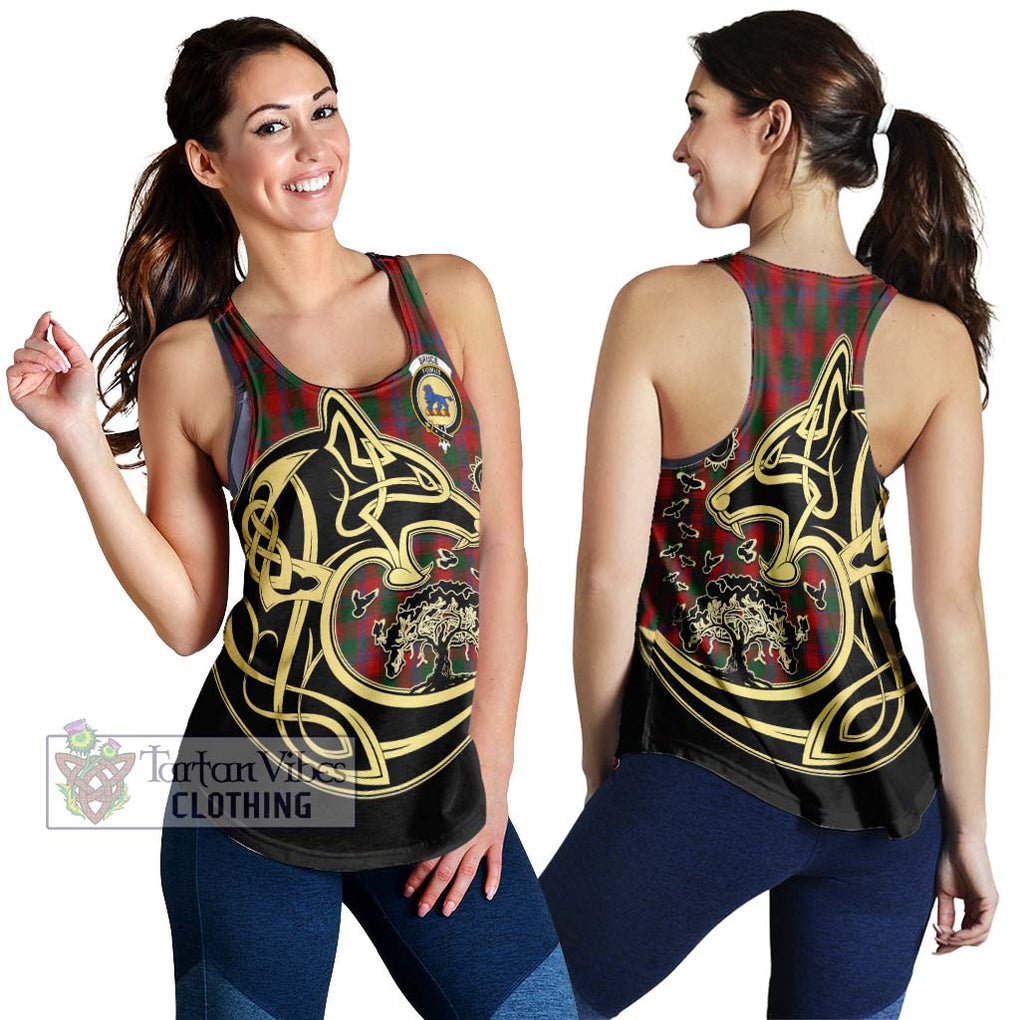 Bruce Old Tartan Women's Racerback Tanks with Family Crest Celtic Wolf Style 4XL - Tartan Vibes Clothing