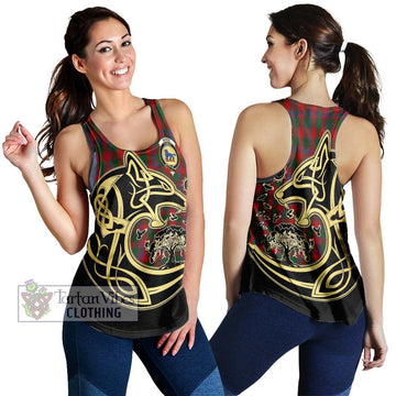 Bruce Old Tartan Women's Racerback Tanks with Family Crest Celtic Wolf Style