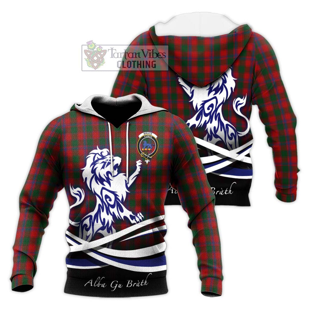 Bruce Old Tartan Knitted Hoodie with Alba Gu Brath Regal Lion Emblem Unisex Knitted Pullover Hoodie - Tartanvibesclothing Shop