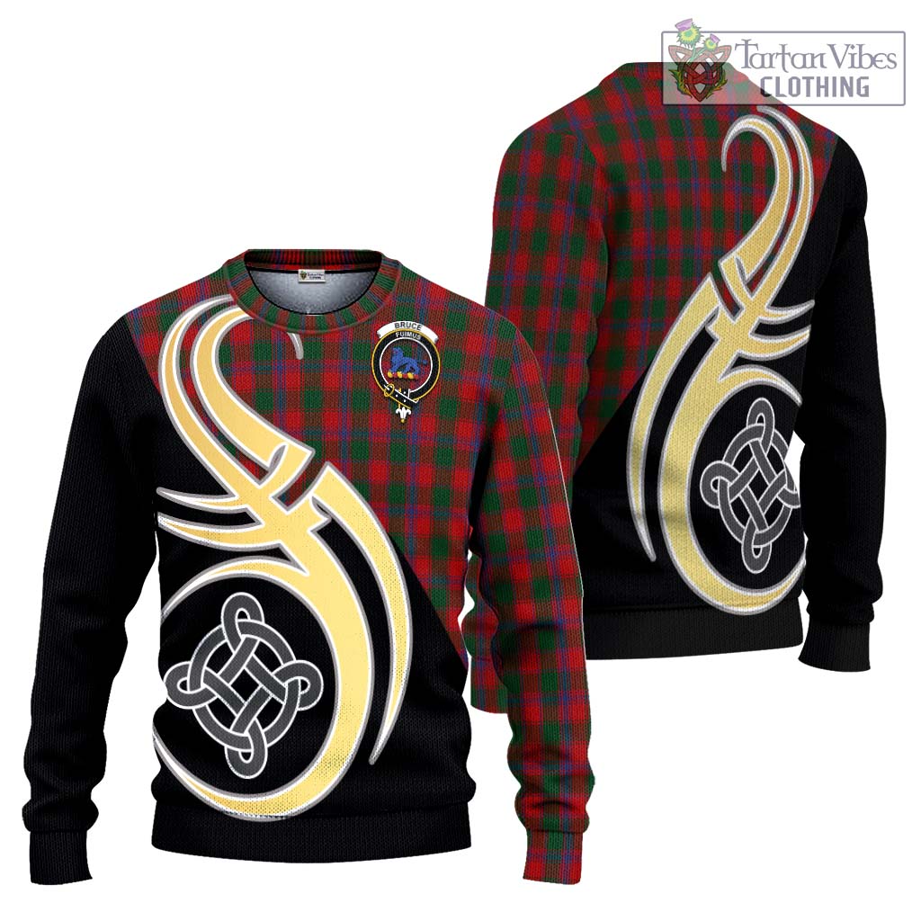 Bruce Old Tartan Knitted Sweater with Family Crest and Celtic Symbol Style Unisex - Tartan Vibes Clothing