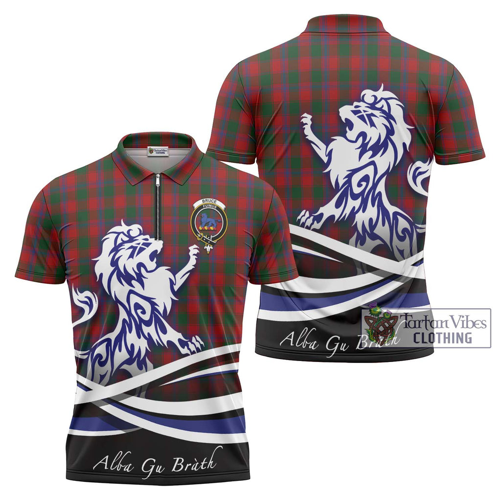 Bruce Old Tartan Zipper Polo Shirt with Alba Gu Brath Regal Lion Emblem Unisex - Tartanvibesclothing Shop