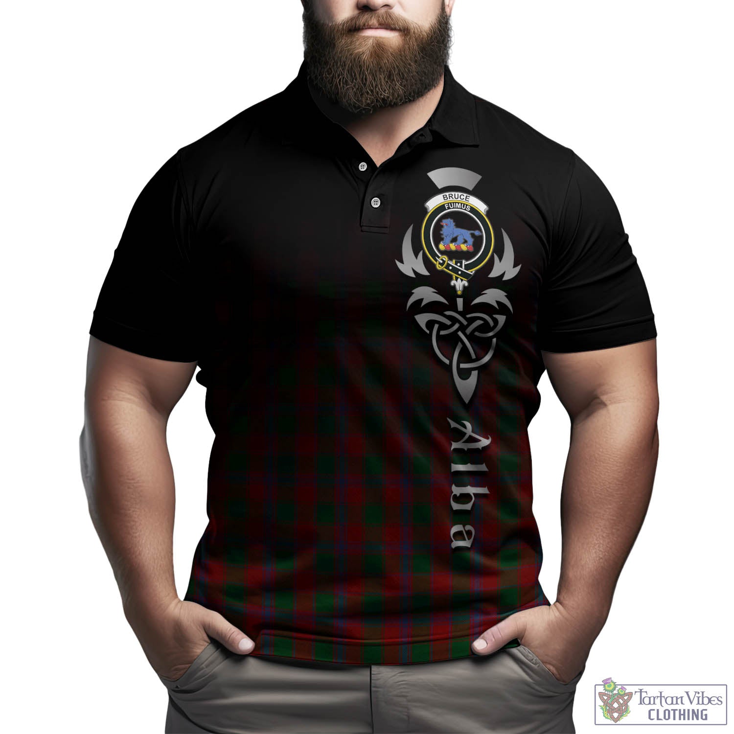 Tartan Vibes Clothing Bruce Old Tartan Polo Shirt Featuring Alba Gu Brath Family Crest Celtic Inspired