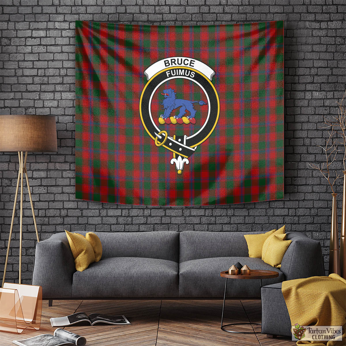 Tartan Vibes Clothing Bruce Old Tartan Tapestry Wall Hanging and Home Decor for Room with Family Crest