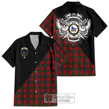 Bruce Old Tartan Short Sleeve Button Shirt with Family Crest and Military Logo Style