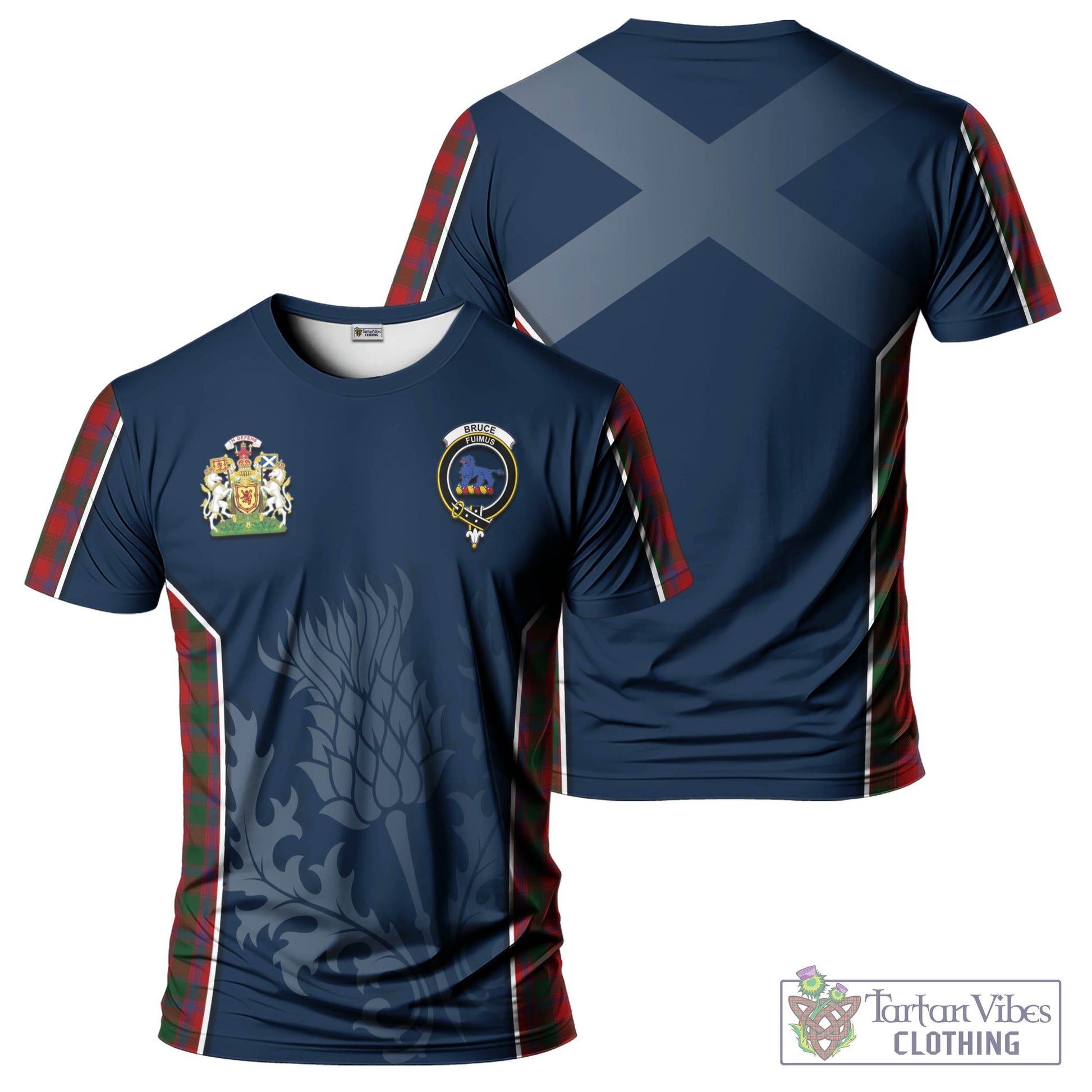 Tartan Vibes Clothing Bruce Old Tartan T-Shirt with Family Crest and Scottish Thistle Vibes Sport Style