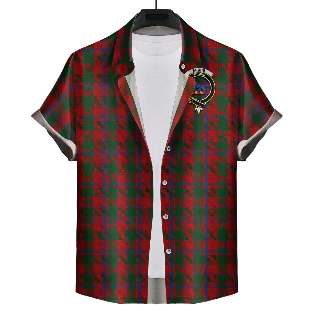 Bruce Old Tartan Short Sleeve Button Down Shirt with Family Crest - Tartanvibesclothing