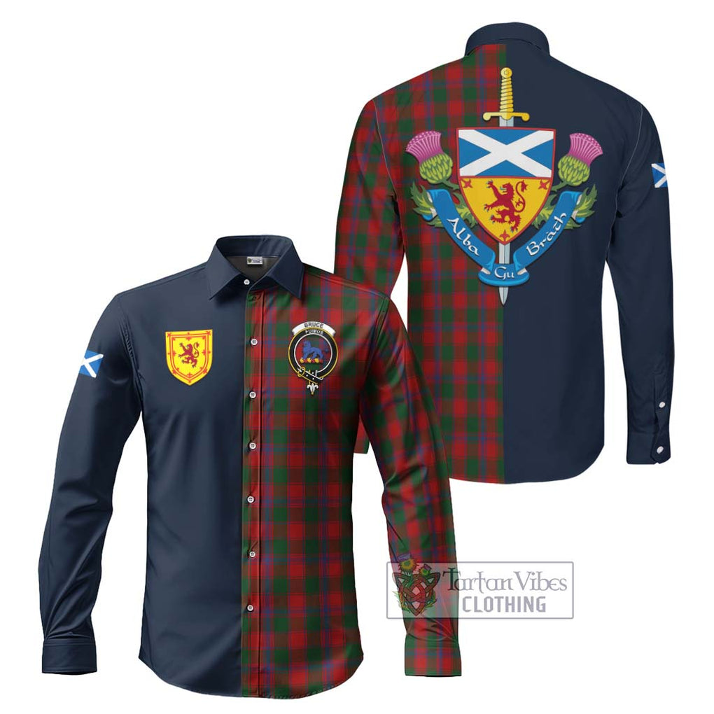 Tartan Vibes Clothing Bruce Old Tartan Long Sleeve Button Shirt with Scottish Lion Royal Arm Half Style