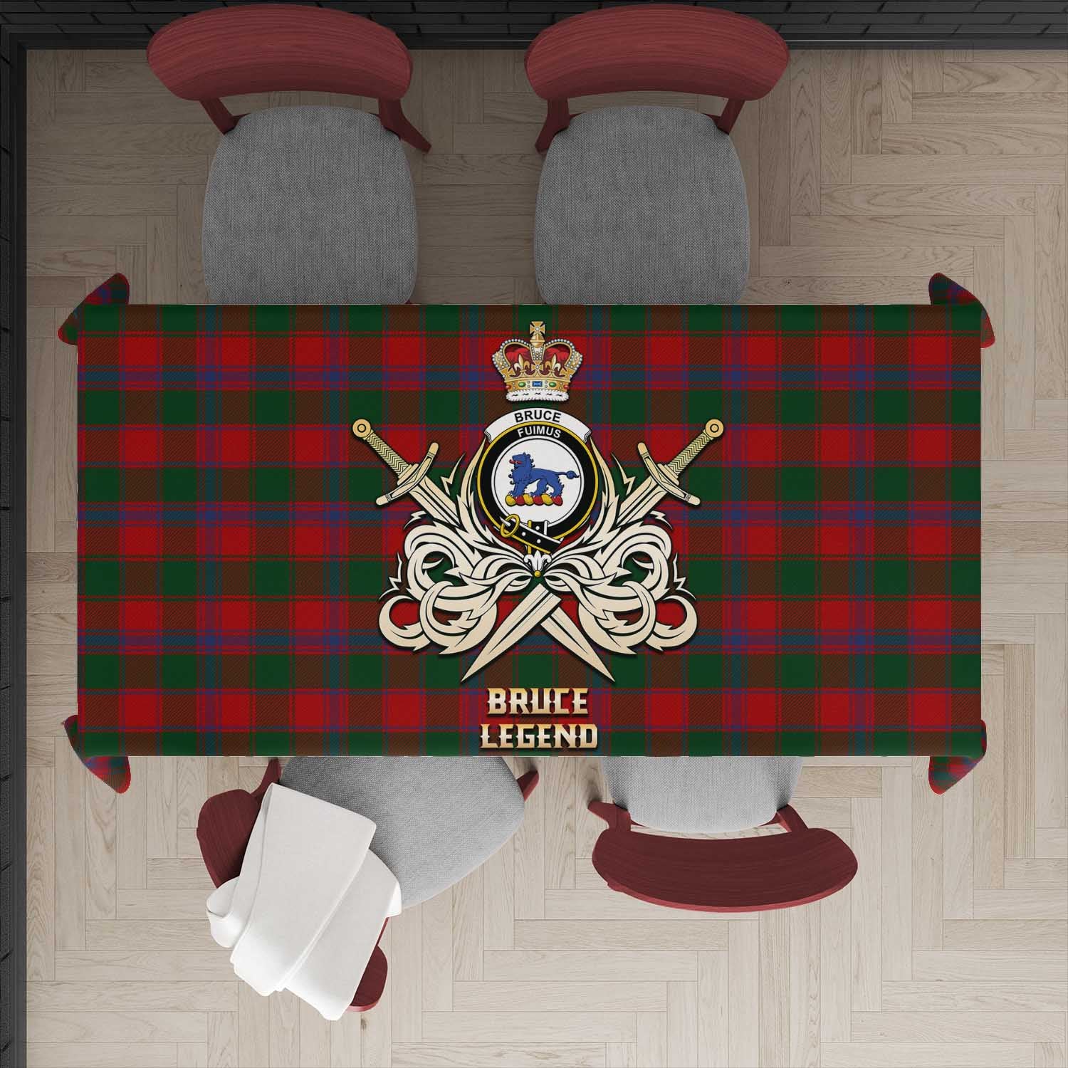 Tartan Vibes Clothing Bruce Old Tartan Tablecloth with Clan Crest and the Golden Sword of Courageous Legacy