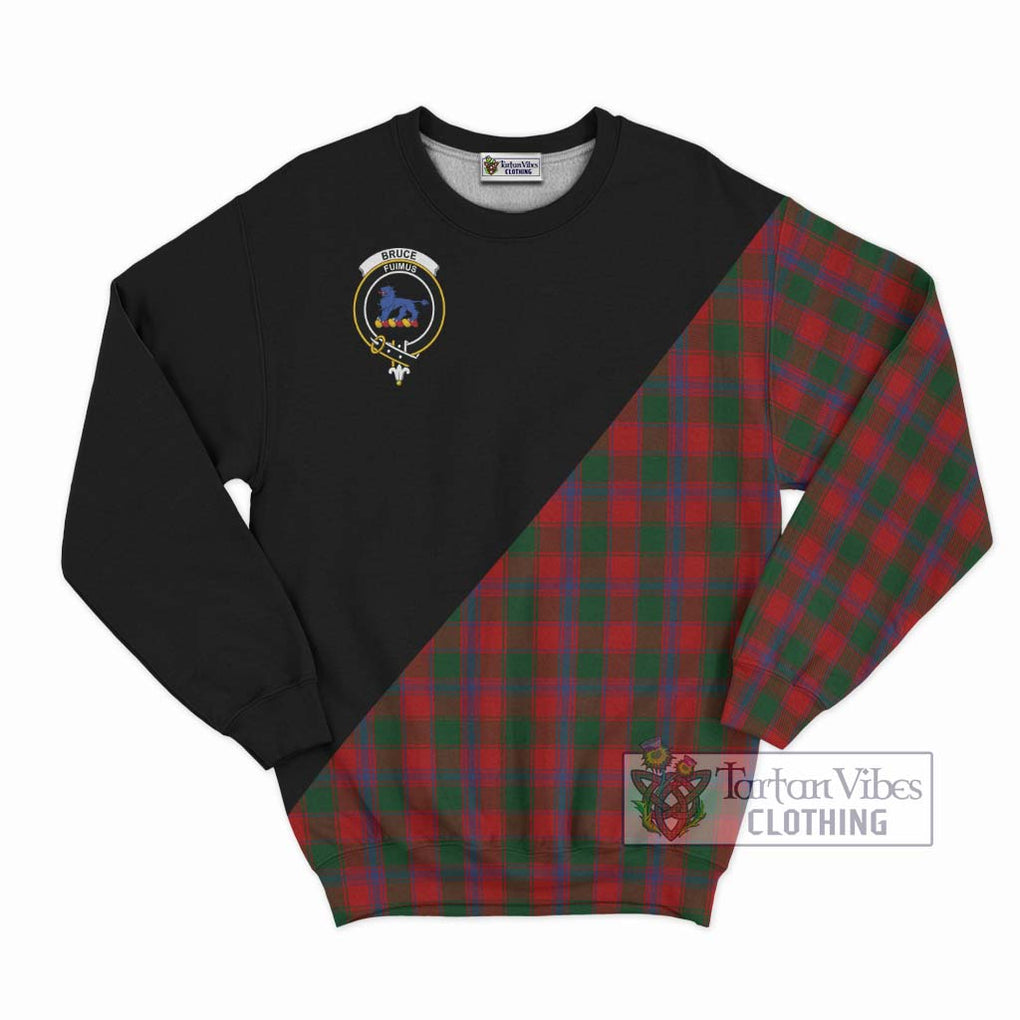 Bruce Old Tartan Sweatshirt with Family Crest and Military Logo Style - Tartanvibesclothing Shop