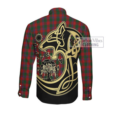 Bruce Old Tartan Long Sleeve Button Shirt with Family Crest Celtic Wolf Style