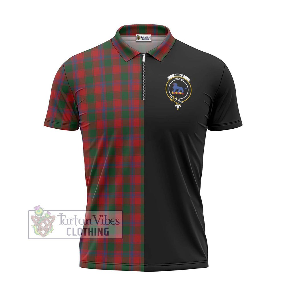 Bruce Old Tartan Zipper Polo Shirt with Family Crest and Half Of Me Style - Tartanvibesclothing Shop