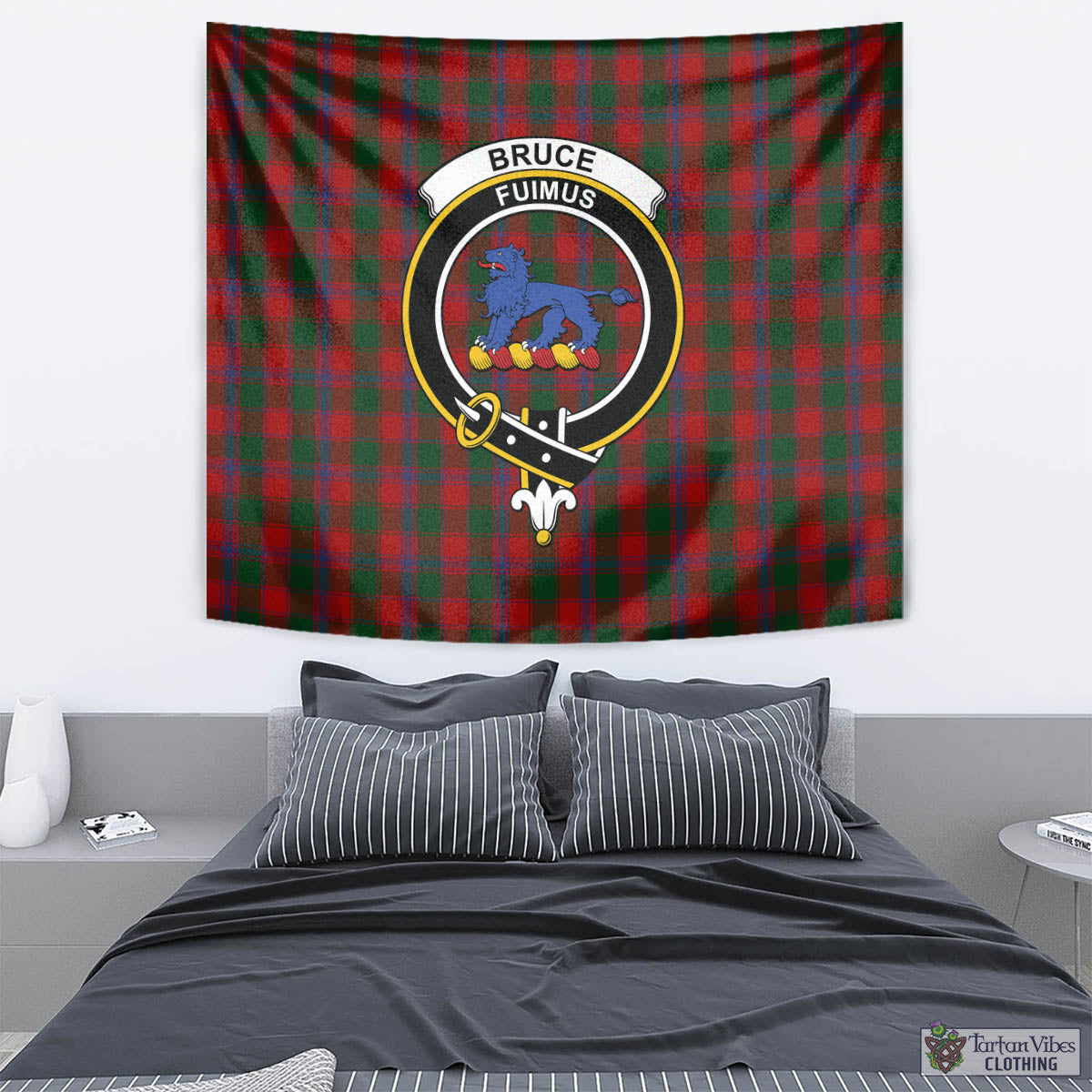 Tartan Vibes Clothing Bruce Old Tartan Tapestry Wall Hanging and Home Decor for Room with Family Crest