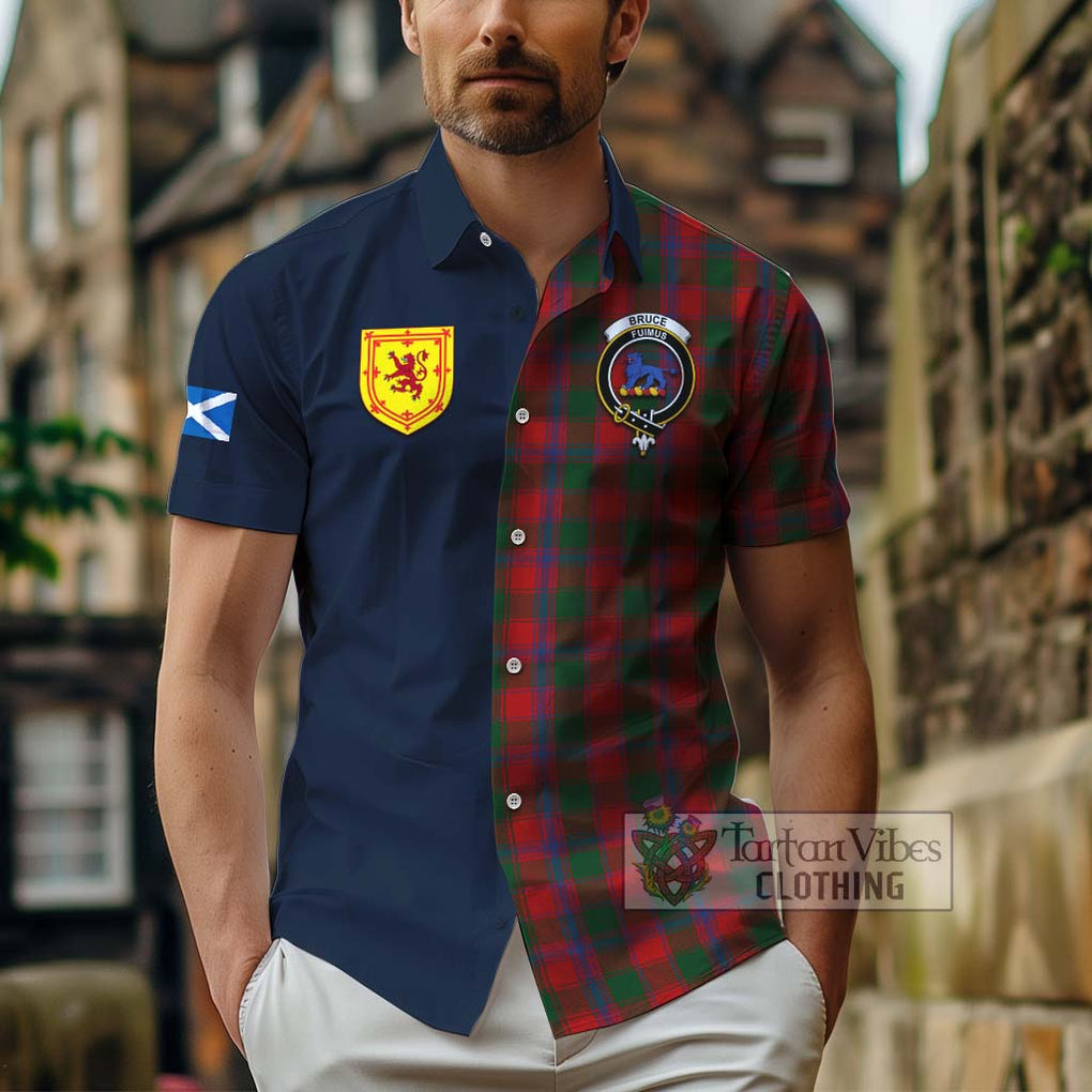 Tartan Vibes Clothing Bruce Old Tartan Short Sleeve Button Shirt with Scottish Lion Royal Arm Half Style