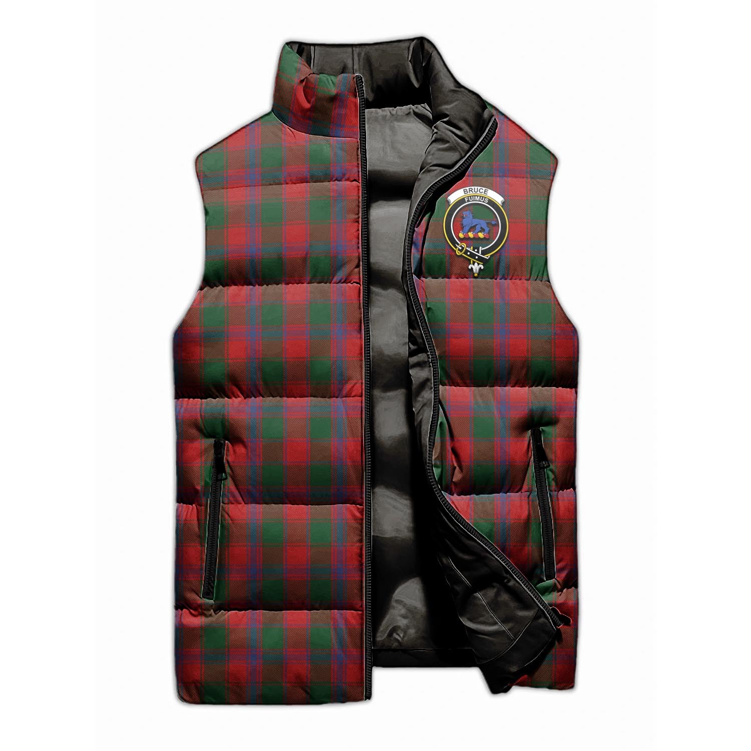 Bruce Old Tartan Sleeveless Puffer Jacket with Family Crest - Tartanvibesclothing