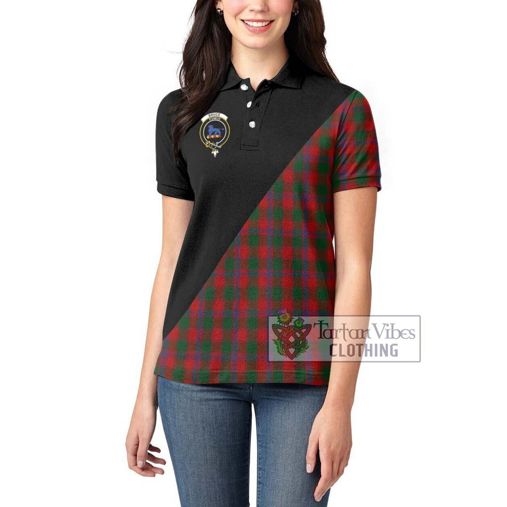 Bruce Old Tartan Women's Polo Shirt with Family Crest and Military Logo Style - Tartanvibesclothing Shop