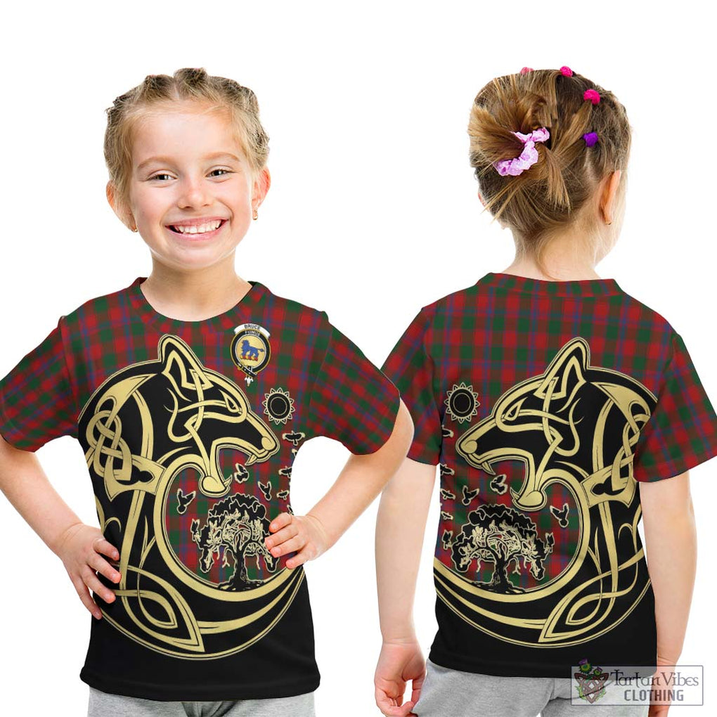 Bruce Old Tartan Kid T-Shirt with Family Crest Celtic Wolf Style - Tartan Vibes Clothing