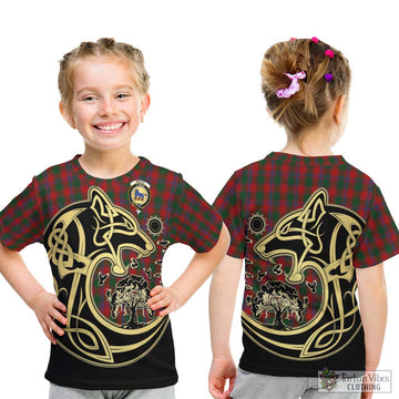 Bruce Old Tartan Kid T-Shirt with Family Crest Celtic Wolf Style