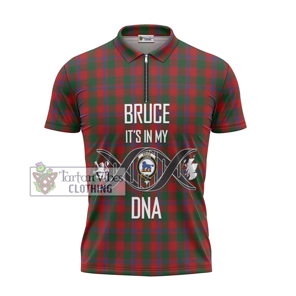 Bruce Old Tartan Zipper Polo Shirt with Family Crest DNA In Me Style - Tartanvibesclothing Shop