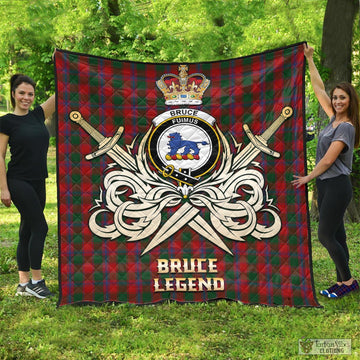 Bruce Old Tartan Quilt with Clan Crest and the Golden Sword of Courageous Legacy