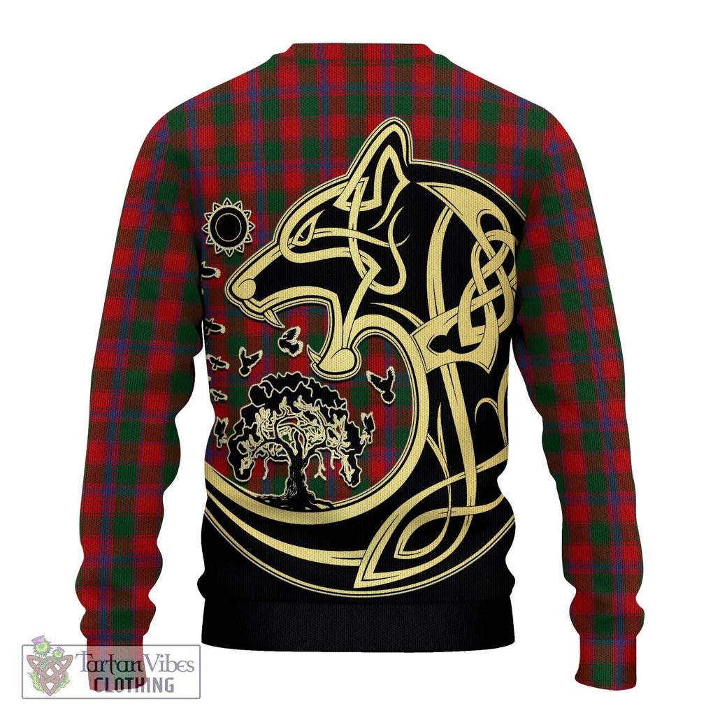 Bruce Old Tartan Knitted Sweater with Family Crest Celtic Wolf Style - Tartan Vibes Clothing