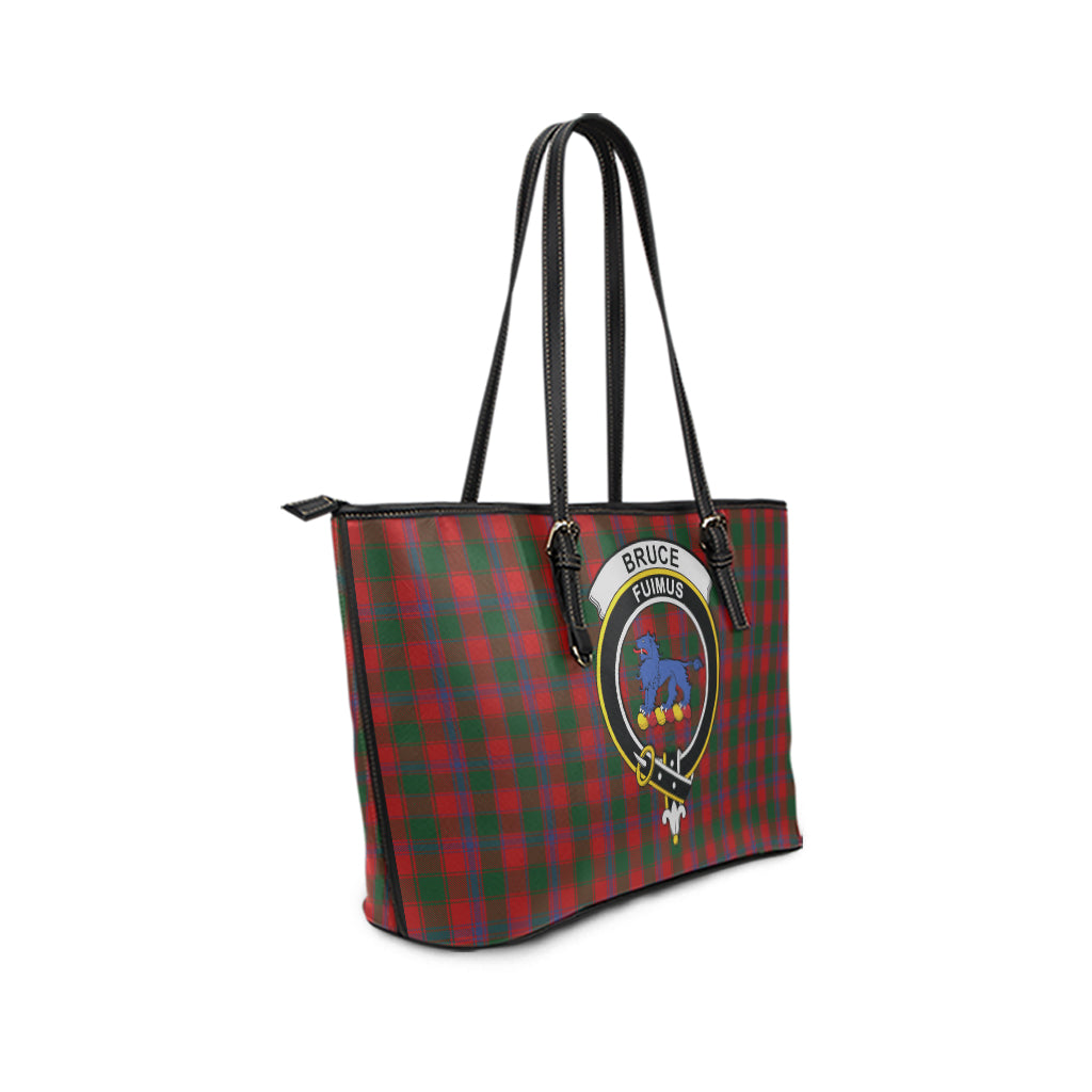 Bruce Old Tartan Leather Tote Bag with Family Crest - Tartanvibesclothing