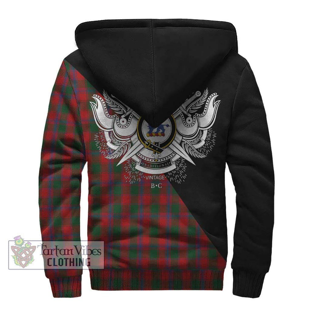 Bruce Old Tartan Sherpa Hoodie with Family Crest and Military Logo Style - Tartanvibesclothing Shop