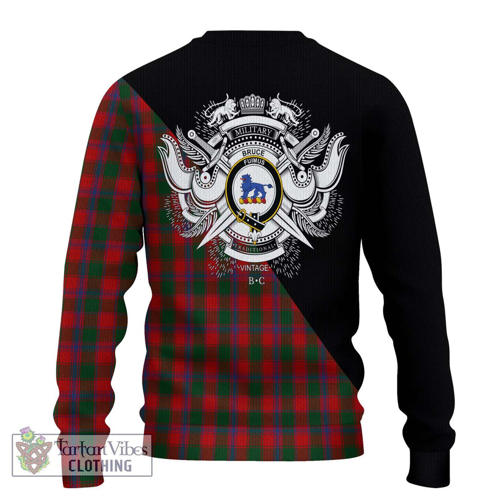 Bruce Old Tartan Knitted Sweater with Family Crest and Military Logo Style - Tartanvibesclothing Shop