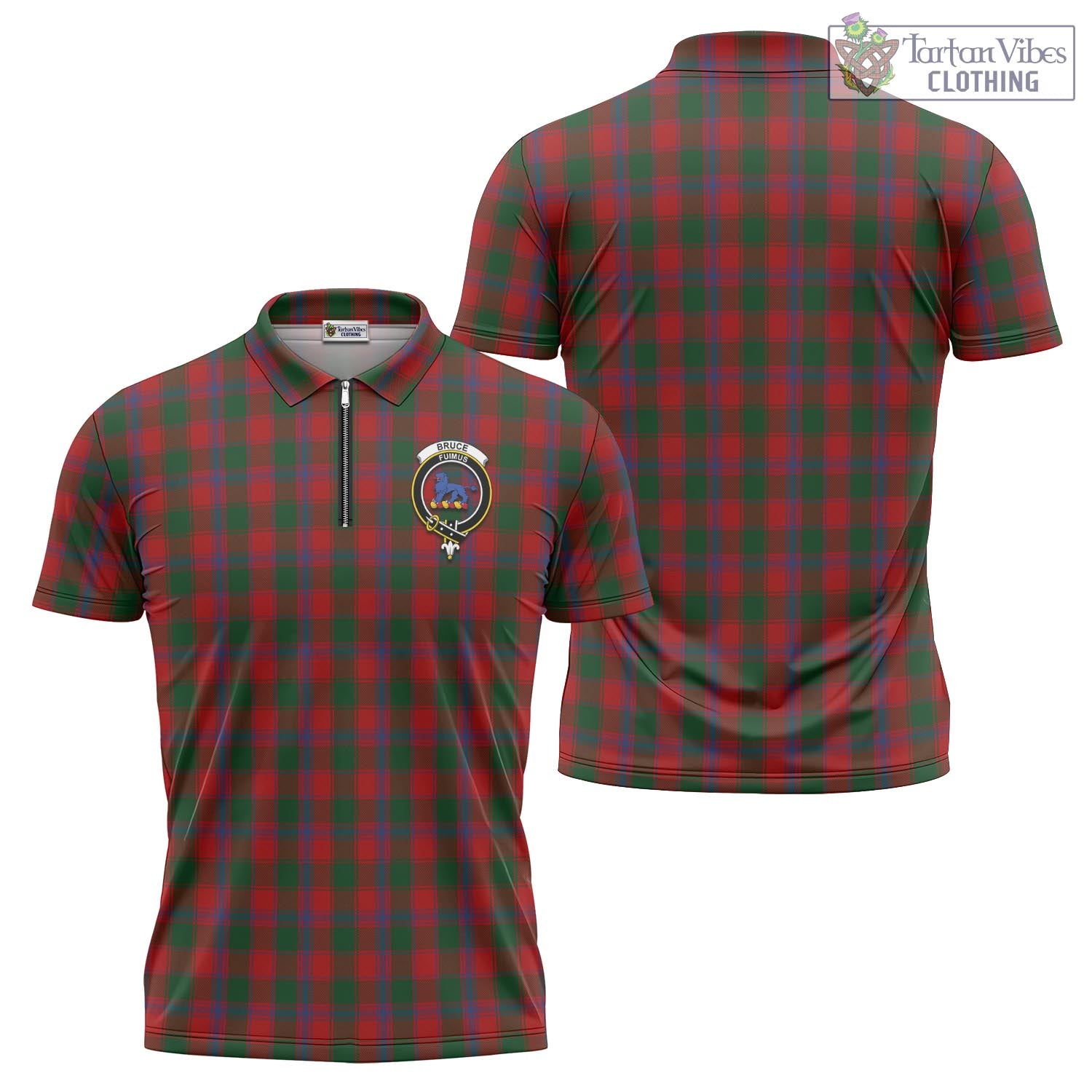 Tartan Vibes Clothing Bruce Old Tartan Zipper Polo Shirt with Family Crest