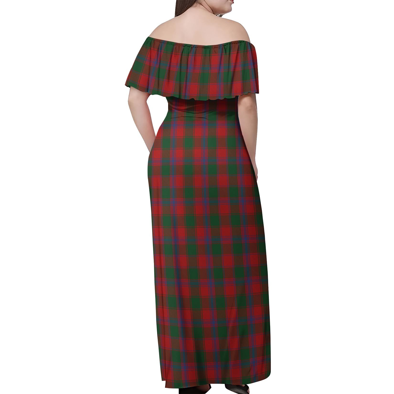 Bruce Old Tartan Off Shoulder Long Dress - Tartanvibesclothing