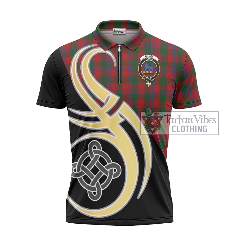 Tartan Vibes Clothing Bruce Old Tartan Zipper Polo Shirt with Family Crest and Celtic Symbol Style