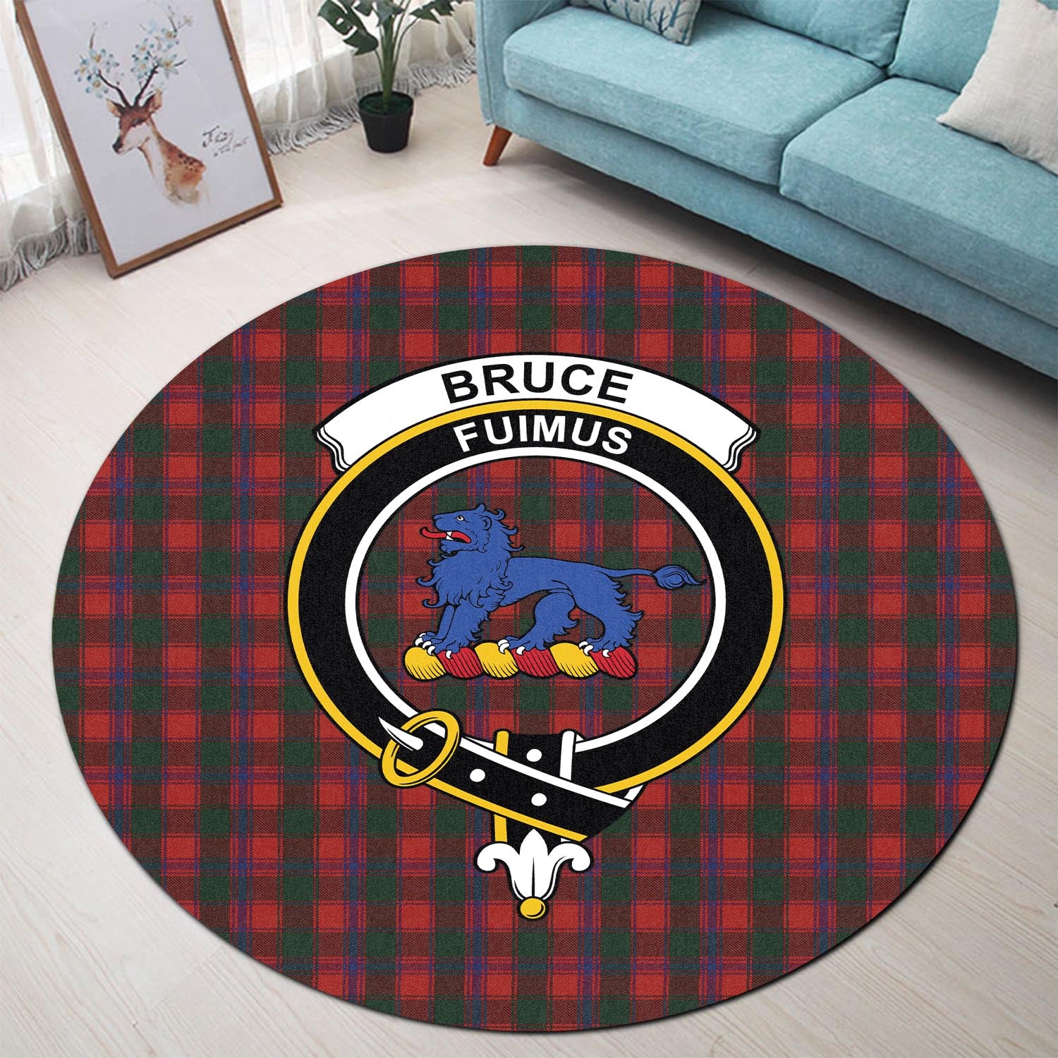 Bruce Old Tartan Round Rug with Family Crest - Tartanvibesclothing