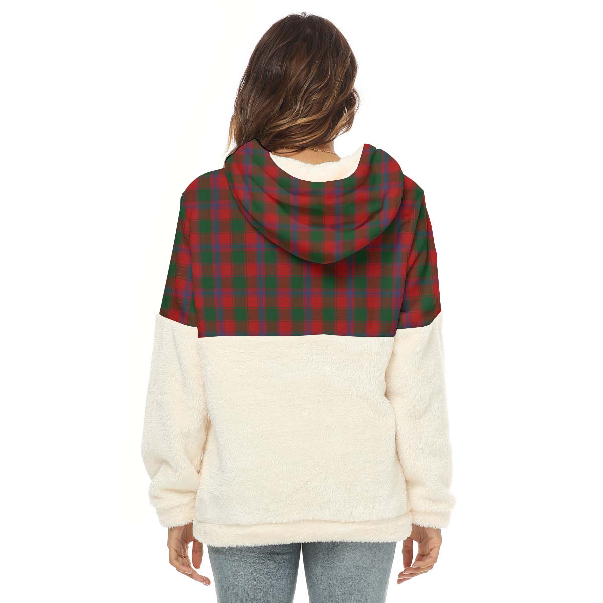 Bruce Old Tartan Women's Borg Fleece Hoodie With Half Zip with Family Crest - Tartan Vibes Clothing