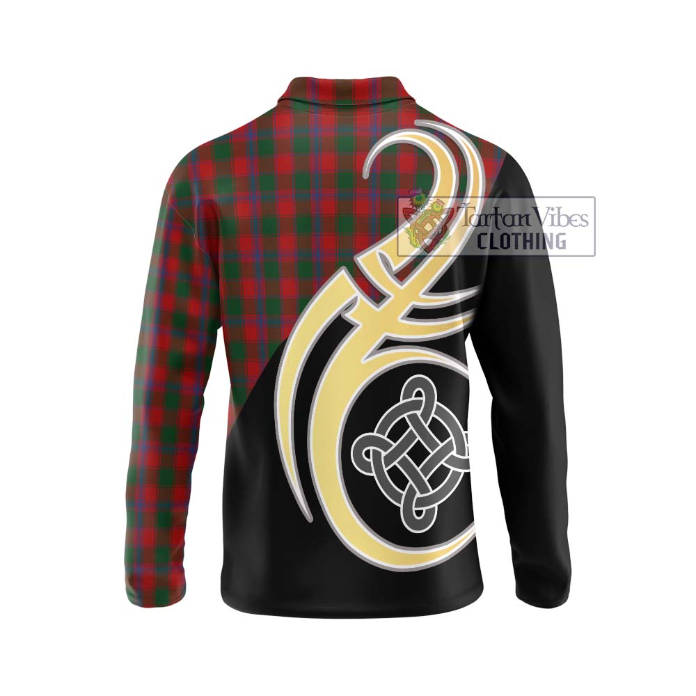 Bruce Old Tartan Long Sleeve Polo Shirt with Family Crest and Celtic Symbol Style - Tartan Vibes Clothing