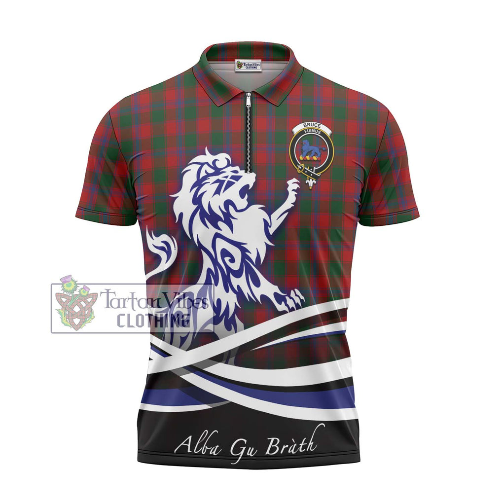 Bruce Old Tartan Zipper Polo Shirt with Alba Gu Brath Regal Lion Emblem - Tartanvibesclothing Shop