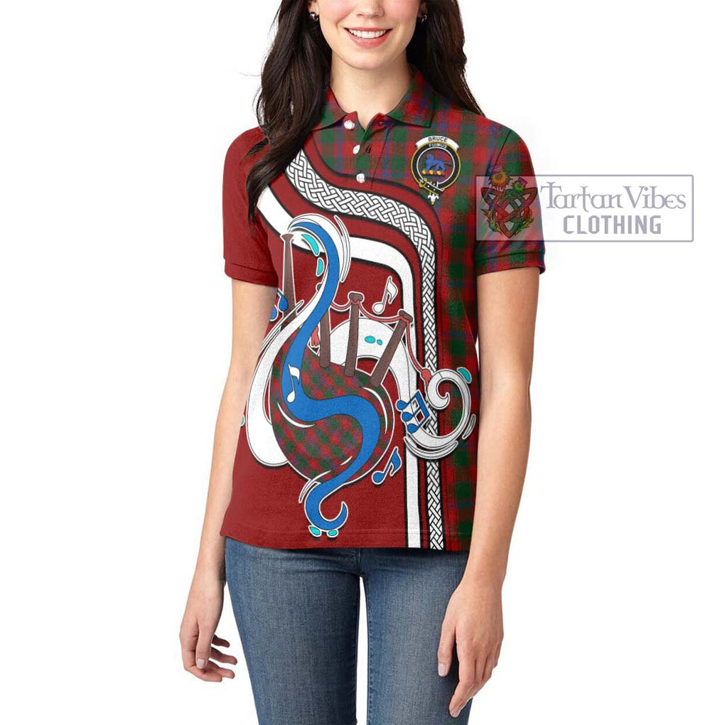 Bruce Old Tartan Women's Polo Shirt with Epic Bagpipe Style - Tartanvibesclothing Shop