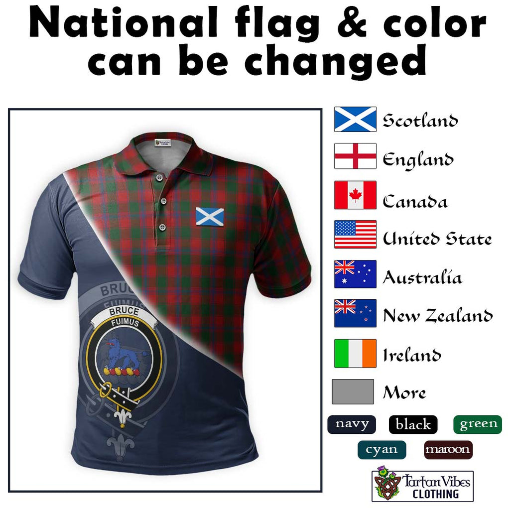 Bruce Old Tartan Polo Shirt with Personalised National Flag and Family Crest Half Style - Tartanvibesclothing Shop