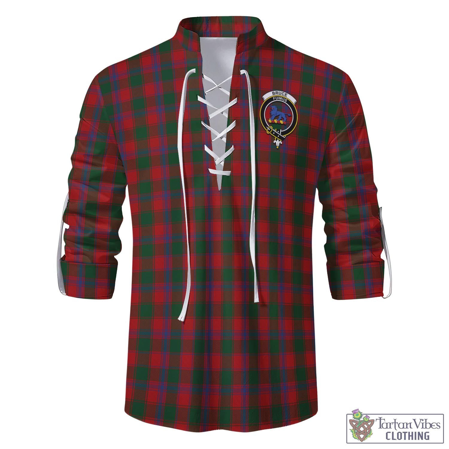 Tartan Vibes Clothing Bruce Old Tartan Men's Scottish Traditional Jacobite Ghillie Kilt Shirt with Family Crest