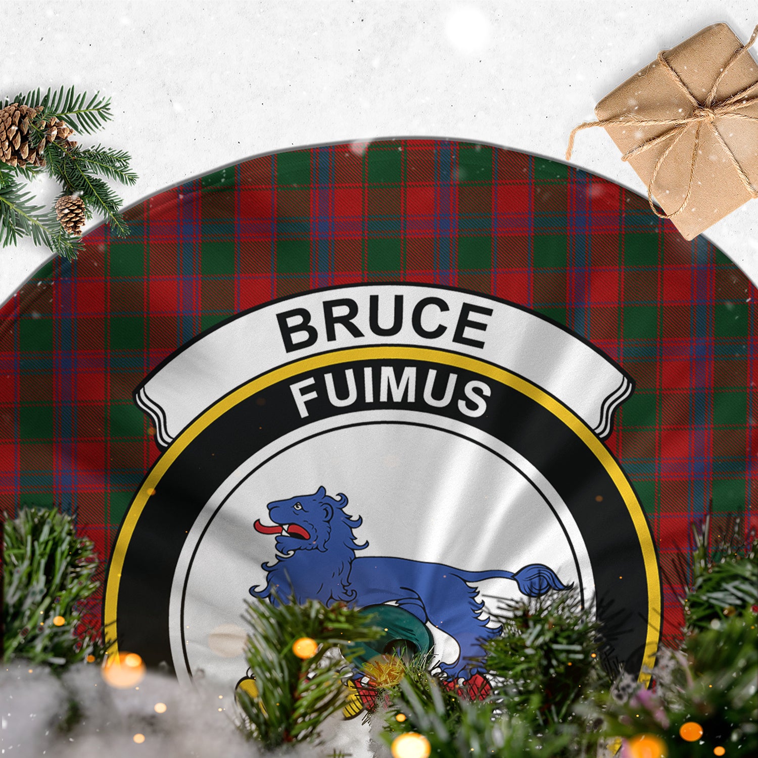 Bruce Old Tartan Christmas Tree Skirt with Family Crest - Tartanvibesclothing