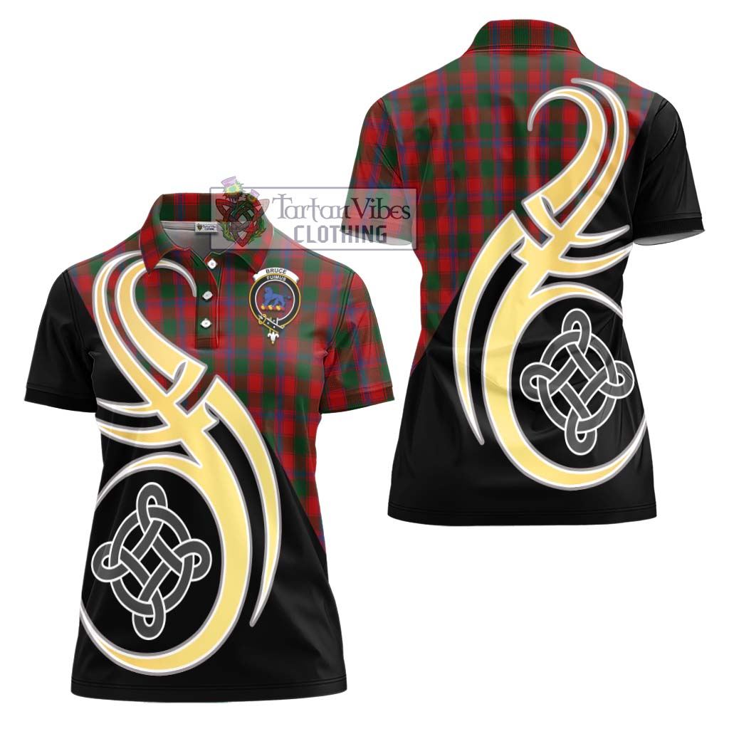 Bruce Old Tartan Women's Polo Shirt with Family Crest and Celtic Symbol Style - Tartan Vibes Clothing