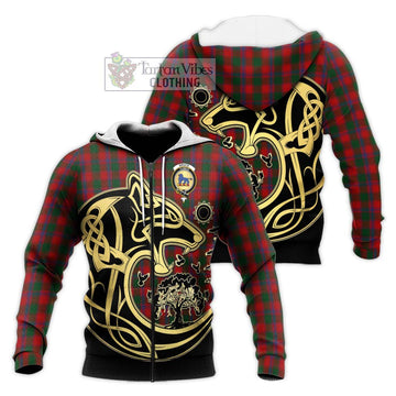 Bruce Old Tartan Knitted Hoodie with Family Crest Celtic Wolf Style