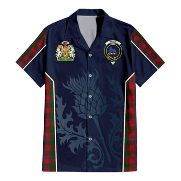 Bruce Old Tartan Short Sleeve Button Up Shirt with Family Crest and Scottish Thistle Vibes Sport Style