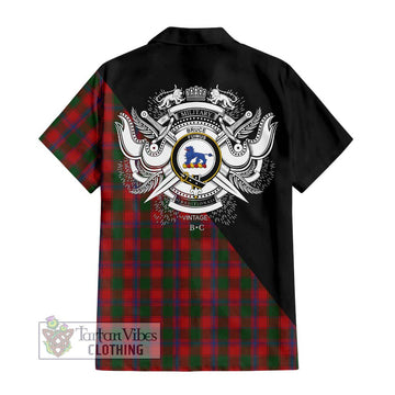 Bruce Old Tartan Short Sleeve Button Shirt with Family Crest and Military Logo Style