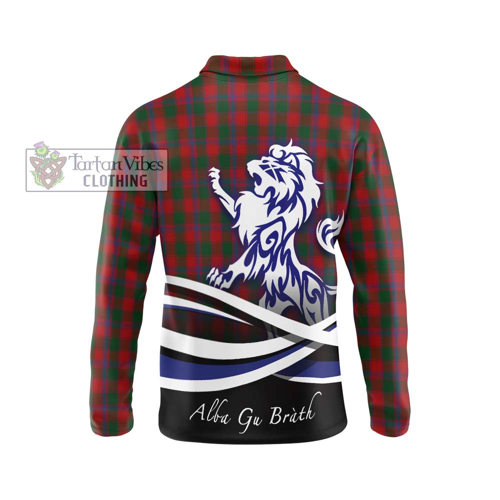 Bruce Old Tartan Long Sleeve Polo Shirt with Alba Gu Brath Regal Lion Emblem - Tartanvibesclothing Shop