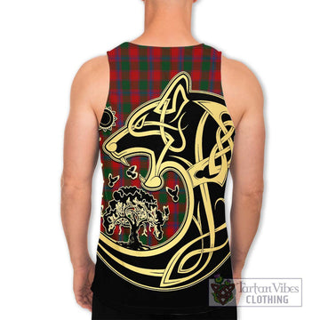 Bruce Old Tartan Men's Tank Top with Family Crest Celtic Wolf Style