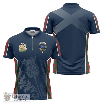 Bruce Old Tartan Zipper Polo Shirt with Family Crest and Scottish Thistle Vibes Sport Style